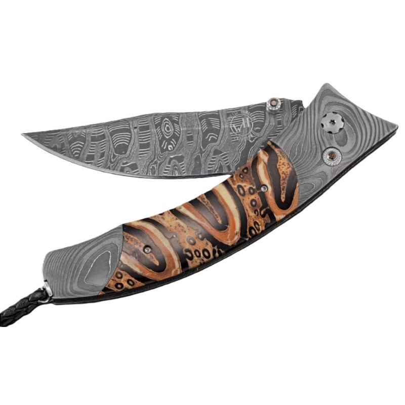 William Henry Limited Edition Fernwood Folding Knife with Hand-Forged Damascus and Ponga Fern Wood
